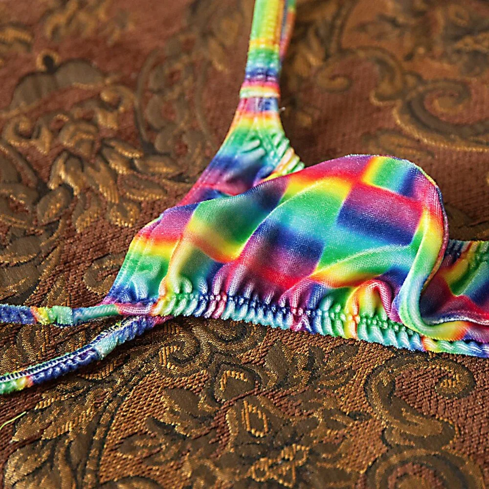 Mens Rainbow Velvet Thin Sides Thong Handmade - Picture 5 of 6
